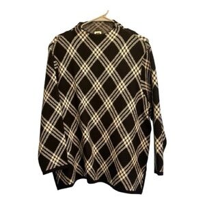 Anne Klein Black & Ivory SZ XL Plaid Mock Neck L/S Sweater Viscose Blend NWOT